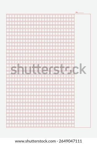 Vertical Manuscript Paper with Side Margin and Red Grid for Writing Practice, Calligraphy, Educational Layout Template