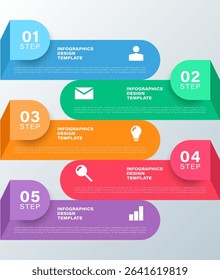 Vertical Marketing Infographic Template. Five Steps or Processes with Icons and Space for Your Data