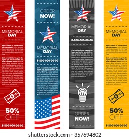 vertical memorial day banner set with icons and sample text