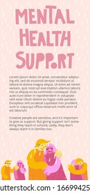 Vertical mental health support flyer template. Hand-drawn lettering title. Space for text. People hugging, supporting each other. Pastel color palette.