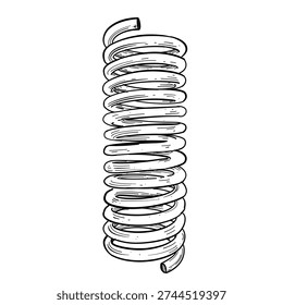 vertical metal coil spring hardware vector line art hand drawn illustration