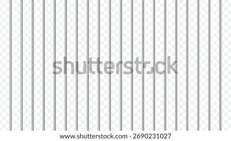 Vertical metallic silver cage or barrier bars isolated on a clear transparent checkered background