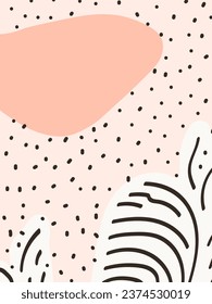 Vertical minimalist hand drawn background. Cute scribble and doodle elements on pink backdrop with copy space. Trendy aesthetic design for social media, web banner and mockup for advertising.