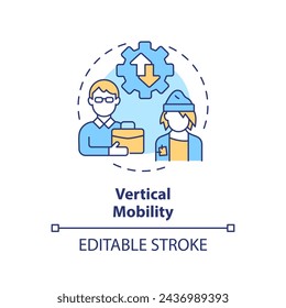 Vertical mobility multi color concept icon. Shift from lower class to middle class. Career and social ladder. Round shape line illustration. Abstract idea. Graphic design. Easy to use