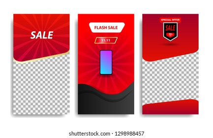 Vertical modern fluid template design background with gradient red, black and vibrant violet color for sale promotion. Suitable for social media stories, story, web banner, flyer,poster and brochure.