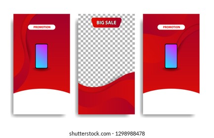 Vertical modern fluid template design background with gradient red, white color and confetti for sale promotion. Suitable for social media stories, story, web banner, flyer,poster and brochure.
