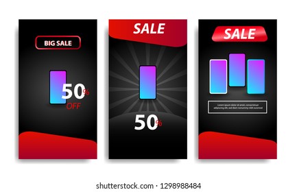 Vertical modern fluid template design background with gradient red, black and vibrant violet color for sale promotion. Suitable for social media stories, story, web banner, flyer,poster and brochure.