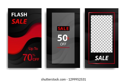 Vertical modern fluid template design background with gradient red, black duotone color for sale promotion. Suitable for social media stories, story, web banner, flyer,poster and brochure.