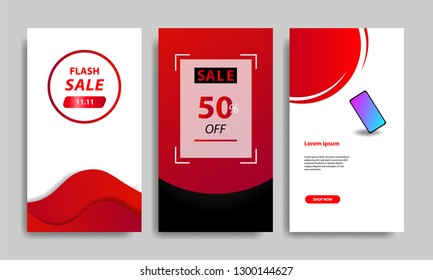Vertical modern fluid template design background with gradient red, black and vibrant violet color for sale promotion. Suitable for social media stories, story, web banner, flyer, poster and brochure.