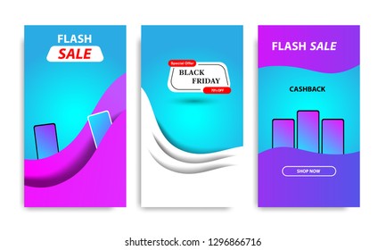 Vertical modern futuristic background in frame template with gradient blue, pink, purple gradation and red. Suitable for social media stories, story, web banner, flyer and brochure.