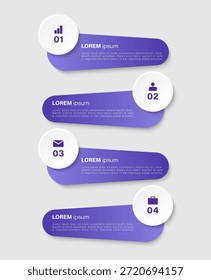 Vertikale moderne Infografik-Vorlage mit 4 Schritten und Business-Finanz-Icons. Minimalistisches Layout-Design für die Datenvisualisierung.