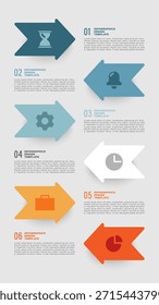 Vertical moderna Plantilla de infografía con flechas e íconos financieros. Plantilla de diapositivas de presentación.