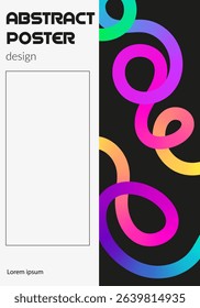 Vertical modern poster with abstract wavy lines in bright rainbow gradients color. Vector art.