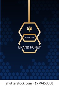 Vertical Modern Template layout design for honey company. Dark background with golden honeycombs. Geometric gold hexagons. background with copy space for text. vector Illustration.  