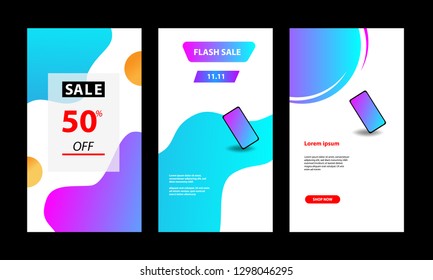 Vertical modern wave fluid background template with gradient blue, pink, purple gradation for promotional. Suitable for social media stories, story, internet web banner, flyer,poster and brochure.