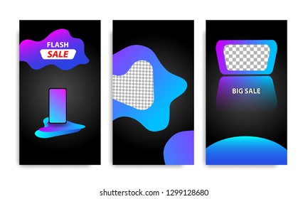 Vertical modern wave fluid background template with gradient blue, pink, purple twilight for sale promotional. Suitable for social media stories, story, internet web banner, flyer,poster and brochure.