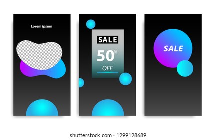 Vertical modern wave fluid background template with gradient blue, pink, purple twilight for sale promotional. Suitable for social media stories, story, internet web banner, flyer,poster and brochure.