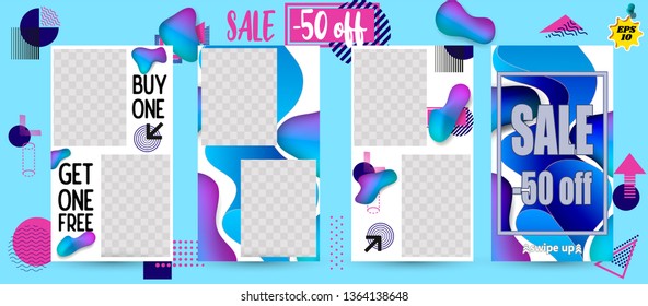 Vertical modern wave fluid background template for instagram with gradient blue, pink, purple gradation for promotional. Suitable for social media instagram stories, story, internet web banner, flyer