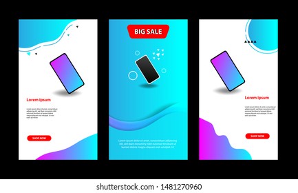 Vertical modern wave fluid background template with gradient blue, pink, purple gradation for promotional. Suitable for social media stories, story, internet web banner, flyer,poster and brochure.