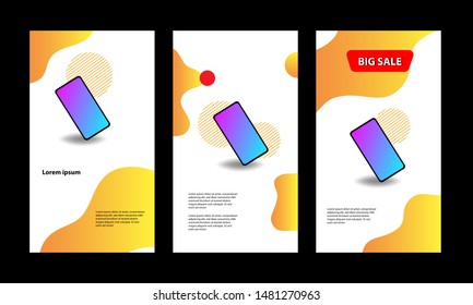 Vertical modern wave fluid background template with gradient yellow, orange vibrant color for promotional. Suitable for social media stories, story, internet web banner, flyer,poster and brochure.