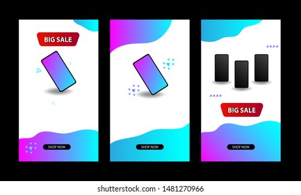 Vertical modern wave fluid background template with gradient blue, pink, purple gradation for promotional. Suitable for social media stories, story, internet web banner, flyer,poster and brochure.