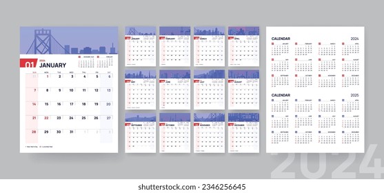 Vertical monthly calendar template for 2024 year, Corporate templates design with space for image, Vector calendar template