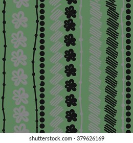 Vertical motif, doodles,flowers, hole, seamless. Hand drawn.