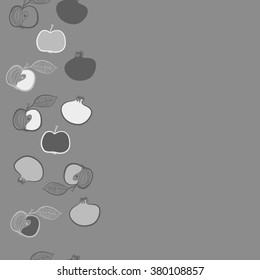 Vertical motif, doodles,fruits, apples, pomegranates, leaves, grains, stamens. Hand drawn, copy space.