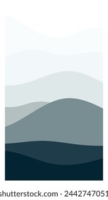 Vertical mountain landscape for social media stories, posters, postcard, flyers. Minimal abstract design poster, nature landscape with mountain silhouettes. Colored flat vector illustration