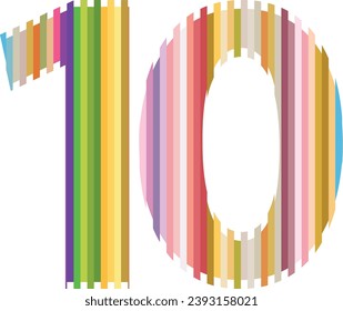 vertical multi color lines number ten vector illustration, isolated on white background.