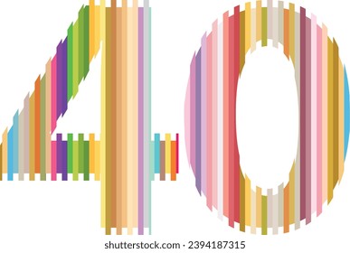 vertical multi color lines number forty vector illustration, isolated on white background.