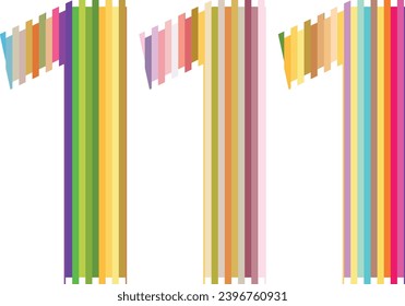 vertical multi color lines number triple one vector illustration, isolated on white background.