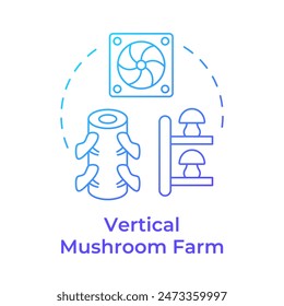 Vertical mushroom farm blue gradient concept icon. Mushroom cultivation technique. Vertical layers. Indoor farming. Round shape line illustration. Abstract idea. Graphic design. Easy to use in article