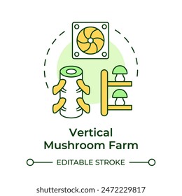 Vertical mushroom farm multi color concept icon. Mushroom cultivation technique. Vertical layers. Indoor farming. Round shape line illustration. Abstract idea. Graphic design. Easy to use in article