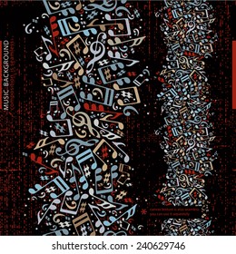 Vertical music abstract background with musical notes, vector design.