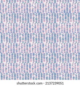 Vertical muted color spliced stripes. Ikat seamless repeat vector pattern swatch.Geometry repeat pattern with texture blue with pink background.