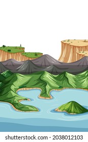 Vertical nature landscape scene with top view of mountain illustration