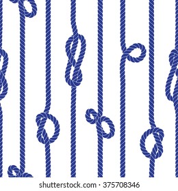 Vertical Navy Marine Rope With Knots Seamless Vector Pattern