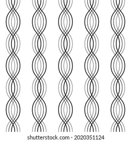 Vertical network ornament. Seamless wavy network repeated black shapes.