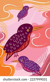 Vertical neutral colored background with bird sketches Vector