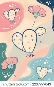 Vertical neutral colored background with flower sketches Vector