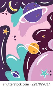 Vertical neutral colored background with planets sketches Vector
