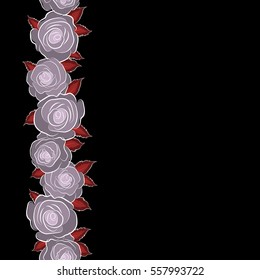 Vertical neutral and orange roses for fabric or embroidery with copy space (place for your text).