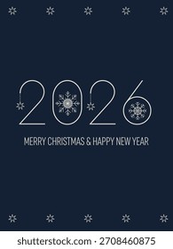 Vertikales Neujahrsbanner mit eleganten Schneeflocken auf dunkelblauem Hintergrund