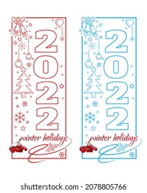 Vertical New Year banner set. Winter holidays logo design 2022. Vector illustration