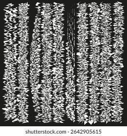 Vertical noise stripes. Grunge distortion texture. Rough digital pattern. Vector glitch lines.