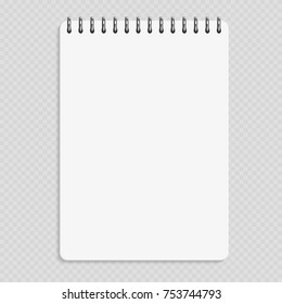 Caderno vertical - maquete de bloco de notas limpo isolado em fundo transparente. Página de notas e caderno, ilustração realista do bloco de notas