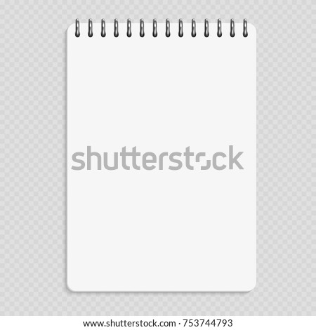 Vertical notebook - clean notepad mockup isolated on transparent background. Note page and notebook, notepad realistic illustration