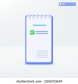 Vertical notebook icon. Journalist writes for newspapers or news websites to be broadcast concept. 3D vector isolated illustration design. Cartoon pastel Minimal style. For design ux, ui, print ad.