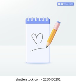 Vertical notebook icon. Journalist writes for newspapers or news websites to be broadcast concept. 3D vector isolated illustration design. Cartoon pastel Minimal style. For design ux, ui, print ad.